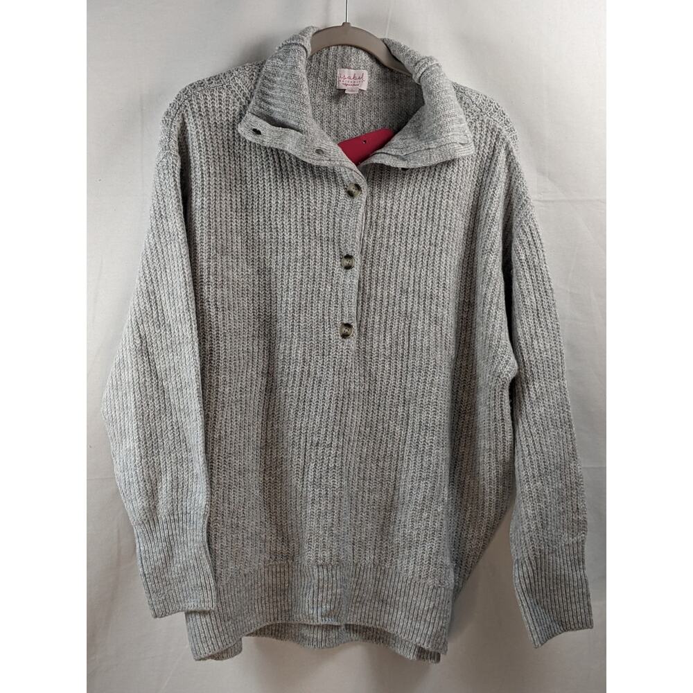 Ingrid & Isabel Maternity Sweater Half Button Up Oversize Collar Gray Small Knit